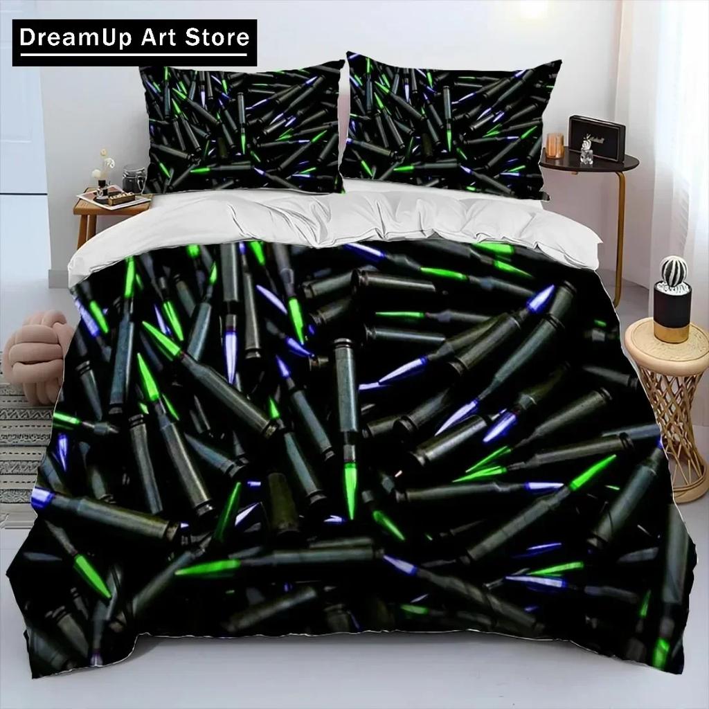 3D Rifle Revolver Cartridge Gun Bedding Set Duvet Cover Bed Set Quilt Cover Twin Single Queen King Size Boys Adult Home Textile