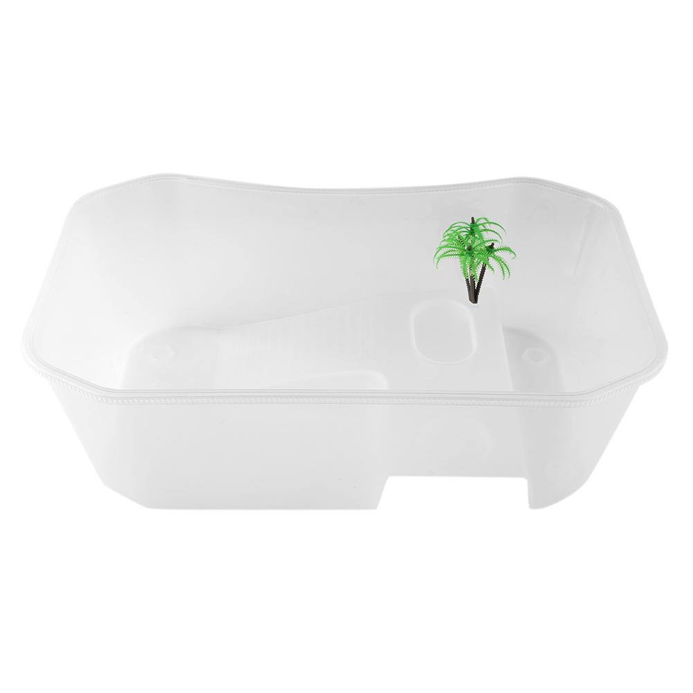 Small Plastic Open Fish Tank with Basking Platform for Turtle Reptile(White)