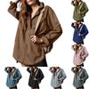 Women's Denim Pullover Casual Button V Neck Blouse Loose Fit Long Sleeve Jean Jacket With Pocket