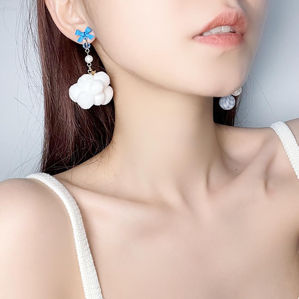 Unique Party Korea Star Bow Women Drop Earrings Fashion Jewelry Plush Cloud Earrings Clip Earrings