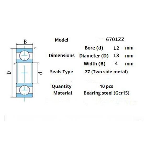 Подшипник 10шт 6701ZZ 12*18*4(мм)