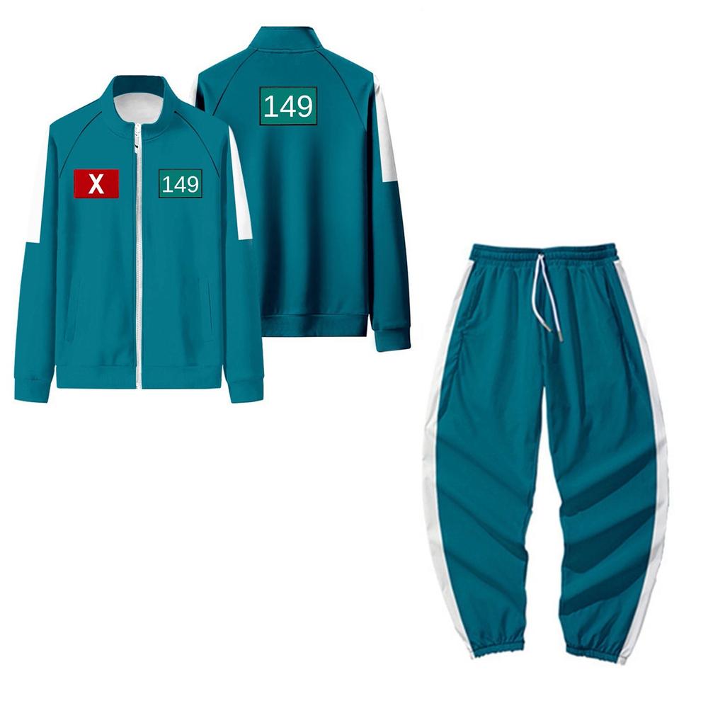 Adults Fashionable Printed Long Sleeved Zipper Loose Sweatshirts Jacket Casual Pants Set