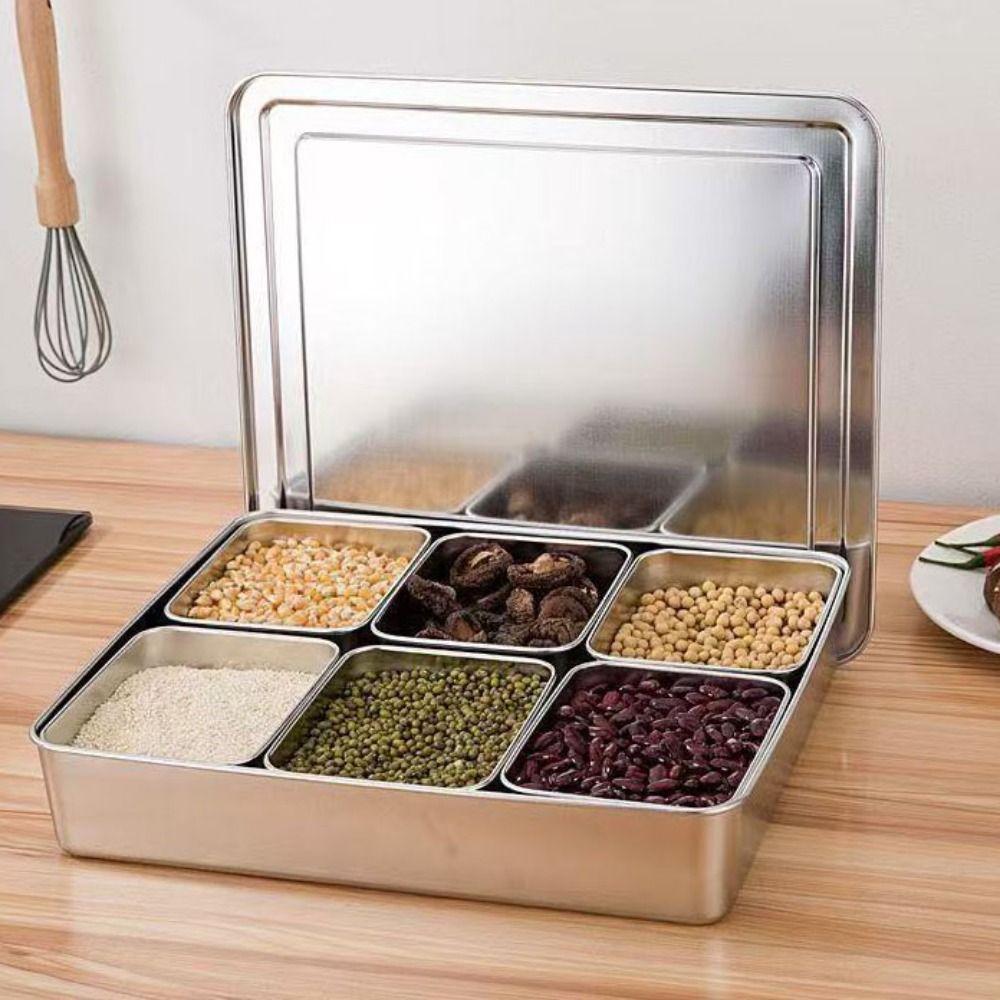 Stainless Steel Food Preparation Box 6/8 Grid Dessert Ingredient Box Seasoning Storage Box Hot Pot