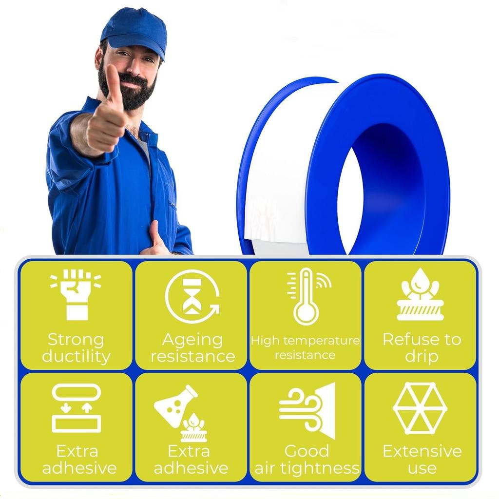 PTFE Plumbers Tape High-Density Pipe Sealing Tape Waterproof Gas Plumbing Thread Tape White Water Sealant Seal For Shower Head