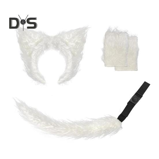 Набор волчьих ушей и хвостов, реалистичный дизайн, плюшевая повязка на голову, перчатки, набор хвостов, аксессуары для ролевых игр на Хэллоуин