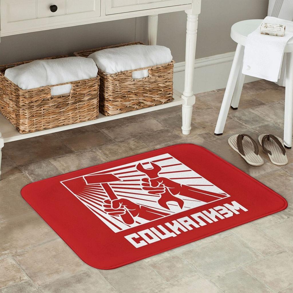 Red Socialist Theme Doormat Floor Mat for Home Entranceway Entry Rug 40x60cm Communist Tools Design Welcome Durable Mat Indoor O