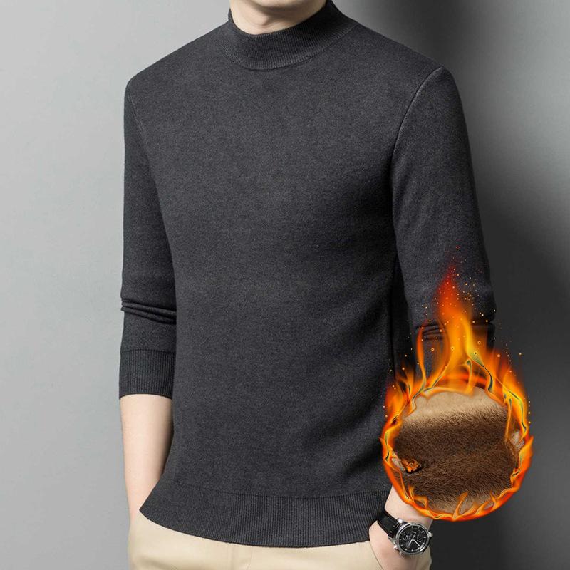 Men’s Thick Fleece Lined Mock Neck Mink Blend Knit Sweater