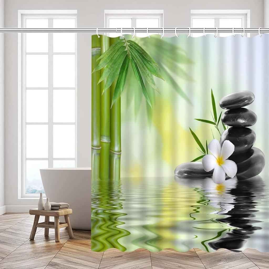 Шторка для душа Zen Garden Спа Зеленый Бамбук Черный Камень Белый Цветок Декор для Ванной Комнаты Принадлежности Душевые Шторки Машинная Стирка
