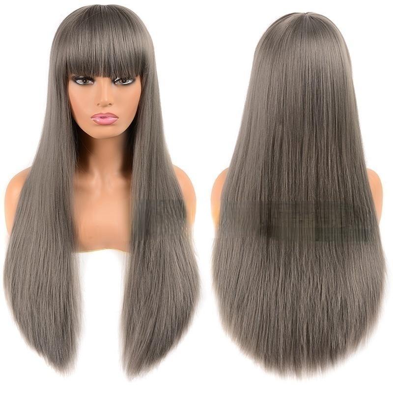 Модный длинный парик из прямых волос с челкой, винно-красный синтетический парик для женщин (цвет: 14 цветов)