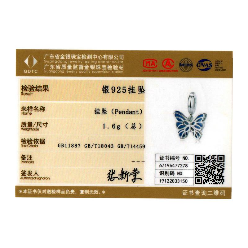 BAMOER Authentic 925 Sterling Silver Butterfly Dangle Charms Blue Enamel Beads Fit Original Bracelet