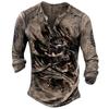 Мужская винтажная рубашка henley с длинным рукавом - Ретро-футболка с графическим принтом и пуговицами