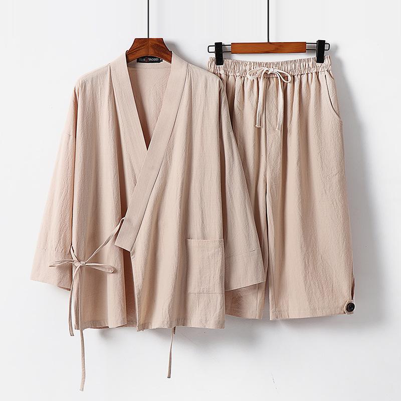 9XL Хлопковый и льняной костюм Ice Silk, мужской летний свободный повседневный спортивный костюм из льна с рукавом три четверти и брюками три четверти, состоящий из двух частей