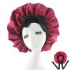 Silk Satin Sleep Cap with Ribbon Bow for Women - Elastic Wide Brim Bath Headscarf Hat for Hair Care