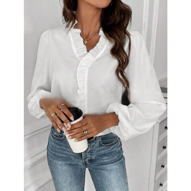 Spring Autumn Lotus Leaf Edge Shirt Women's Long Sleeve Shirt