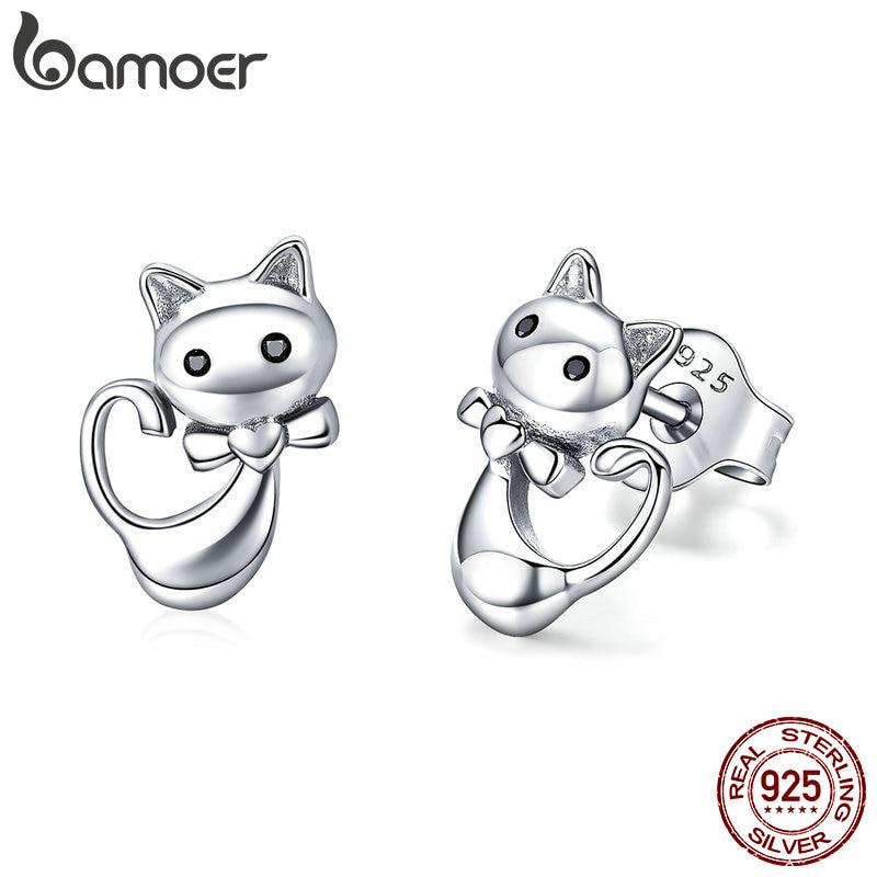BAMOER Cat Collection, маленькие серьги-гвоздики из стерлингового серебра 925 пробы с липким котом и животными для женщин, мода