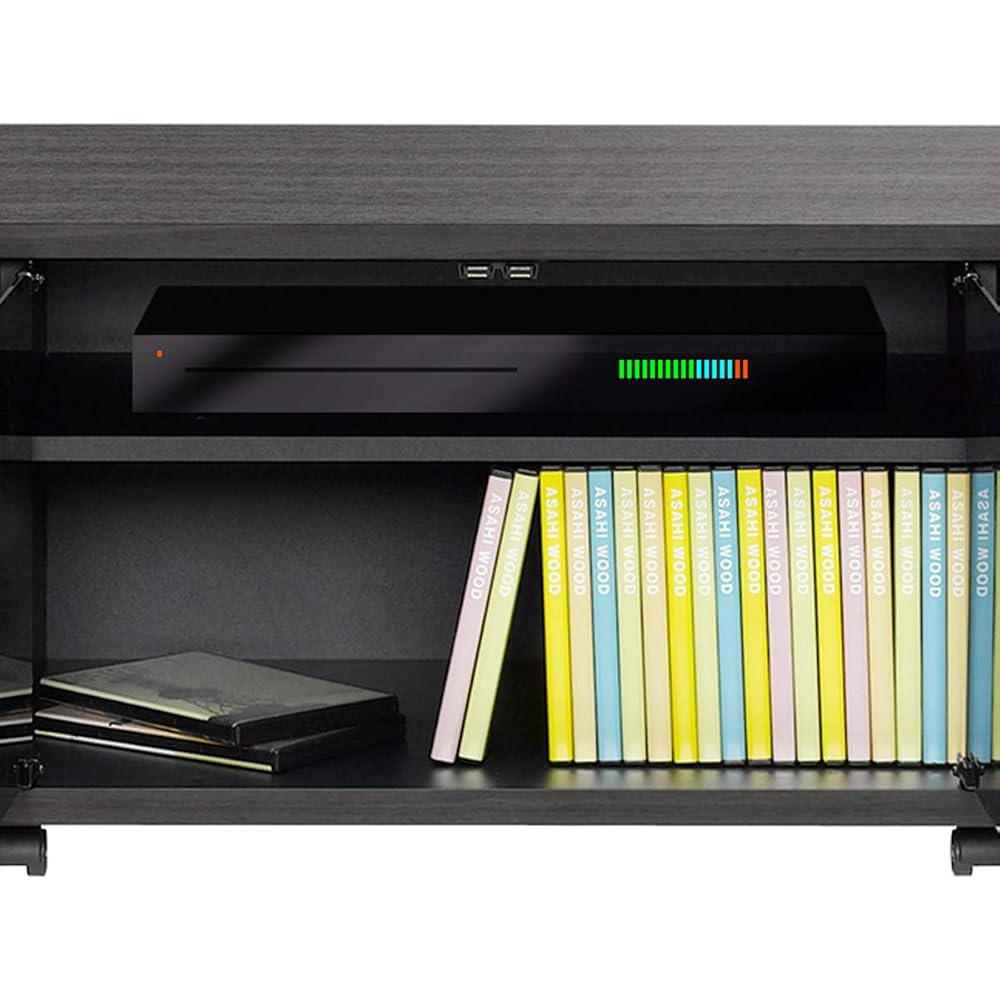 Asahiwood TV Stand GD ~60-inch, Ash Gray, 140cm (W) x 39cm (D) x 31.8cm (H), with Door, Tempered Glass, Shatterproof Film, and Casters, AS-GD1400L