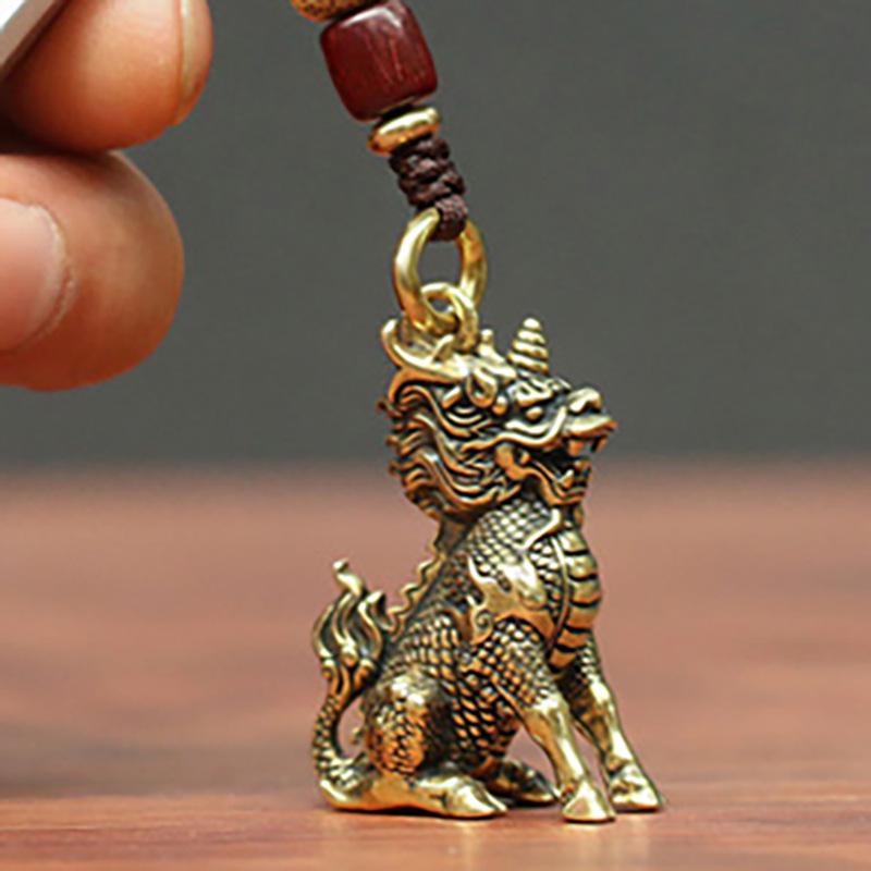 Подвеска-брелок в виде китайского единорога из латуни – ретро-аксессуар для привлечения удачи
