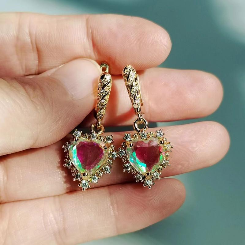 Новые роскошные градиентные цветные серьги с цирконием в форме сердца для женщин и девочек, модные серьги золотого цвета, вечерние ювелирные аксессуары