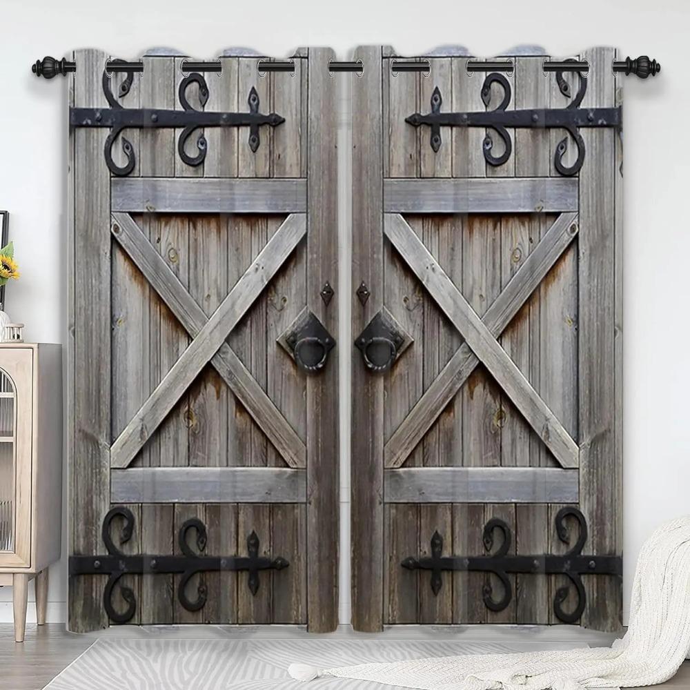 2 шт. Имитация деревенского узора деревянной двери затемняющие шторы гостиная спальня кабинет раздвижное окно домашний декор люверс верхний