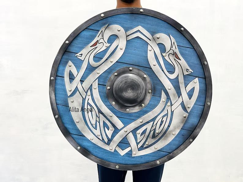 Wooden Viking Shield: Jormungandr Sea Dragon, Battleworn Norse Decor