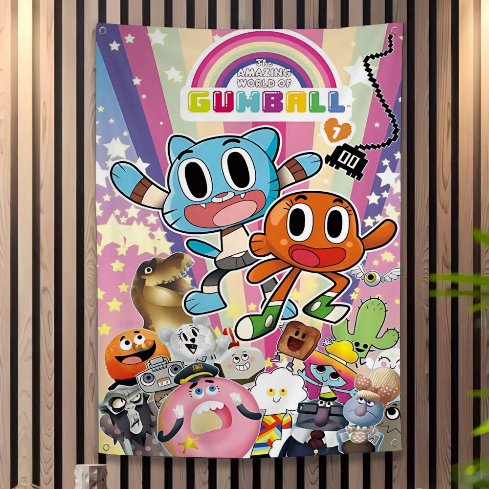 The Amazing Funny Wworld Of Gumball Banner Art Printing Japanese Wall Flag Anime Wall Hanging Home Decor