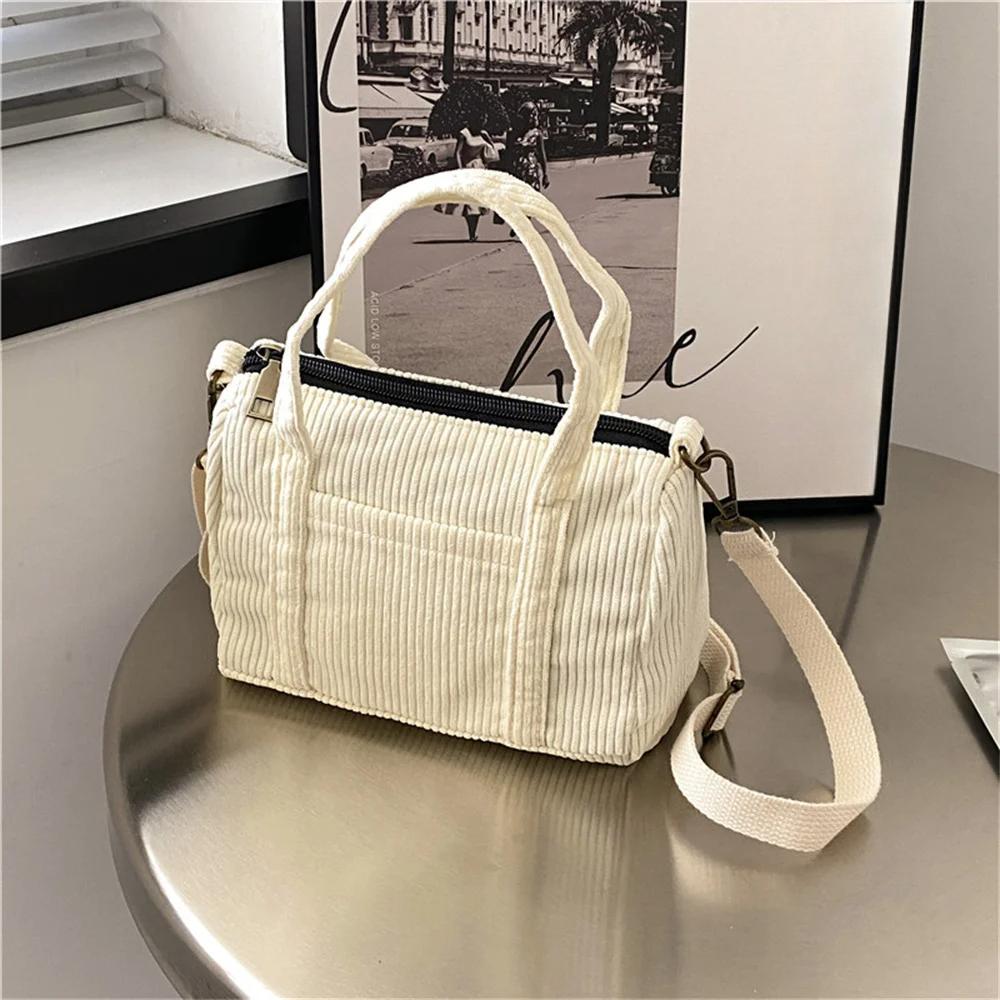 Модные женские вельветовые мини-сумки-тоуты для девочек, сумки через плечо, осенне-зимние сумки-шопперы с карманом на молнии, однотонные