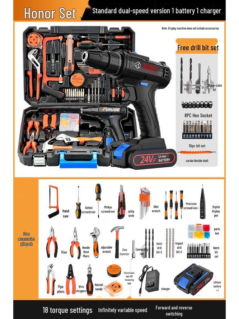 Многофункциональный набор инструментов электрика с дрелью и отвертками