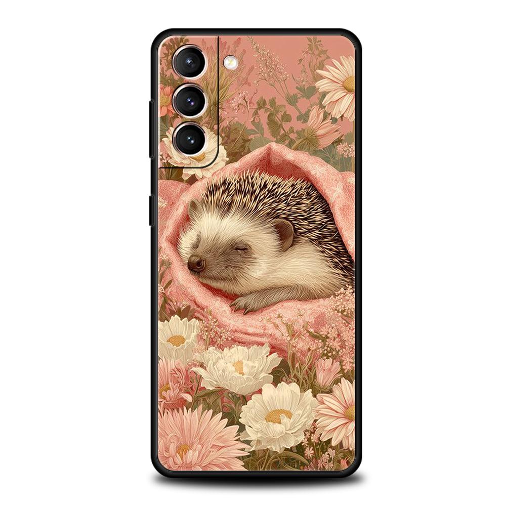 Autumn Cute Hedgehog Design Phone Case for Samsung Galaxy S25 S24 S23 S22 S20 S21 FE Ultra S10 S10E Plus S25 Edge Soft TPU Cover