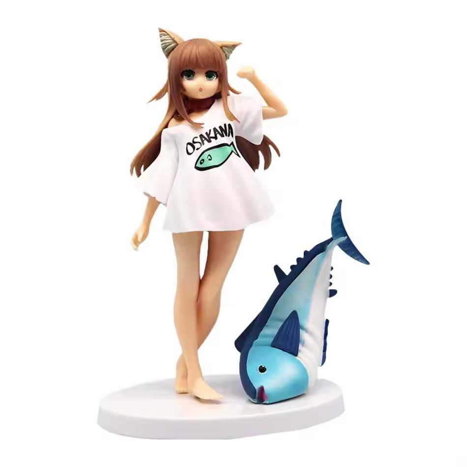 Аниме Фигурка Золотая Голова Мой Кот - Кавайная Девочка ПВХ Хобби Сакура Соевая Мука Сидит и Ест Рыбу Модель Кукла Игрушки Рождественские Подарки
