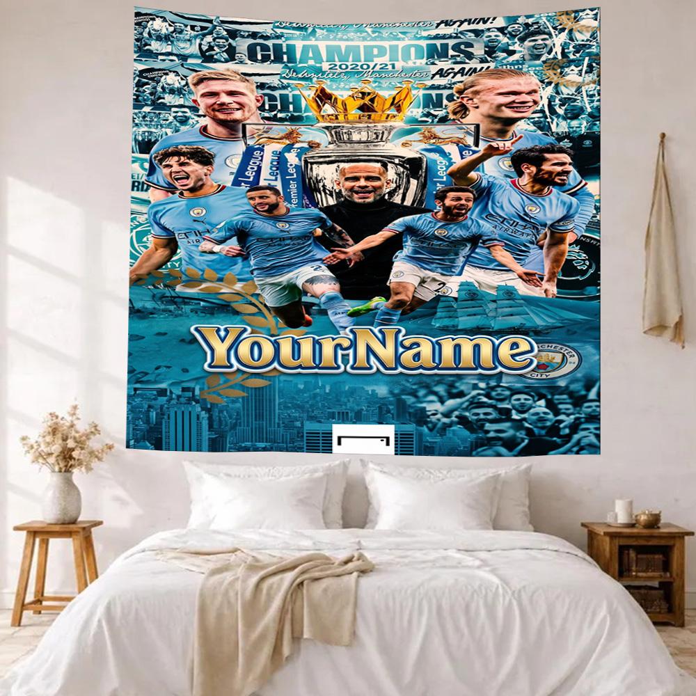 Manchester City Custom Your Name Wall Decor Tapestry Art For Pet Memorial Birthdaywedding Party Backdrop Family Gift