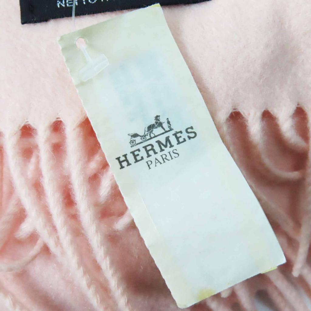 Very Good HERMES shawl Extra large with embroidered logo pink cashmere Women Used