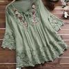 Women Lace Embroidery Flower Loose Plus Size Half Sleeve Shirt
