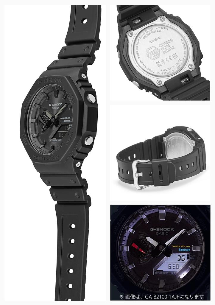 Casio G-Shock GA-B2100-1A1JF, Питание от Tough Solar, Связь со смартфоном по Bluetooth, Полностью черные "CasiOak" с защитой корпуса Carbon Core Guard, Мужские спортивные часы, Совершенно новые