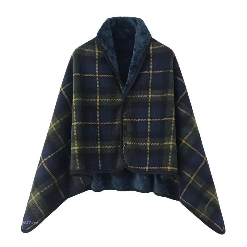 Flannel Wearable Blanket Plaid Home Office Chair Lap Blanket Comfy Poncho Throw with Buttons Winter Warm Soft Shawl Blanket