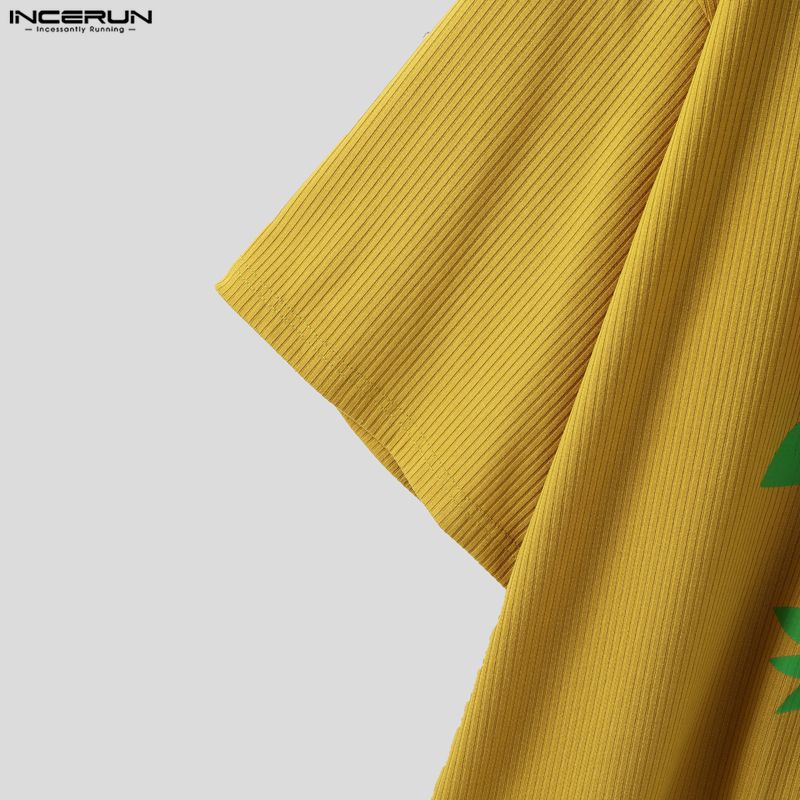 INCERUN Мужские футболки оверсайз с круглым вырезом, коротким рукавом, 3D цветочным принтом, со швами, повседневные, рубчик, топы