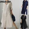 Women's Casual Loose Turn-Down Collar Long Sleeve Shirt Dress