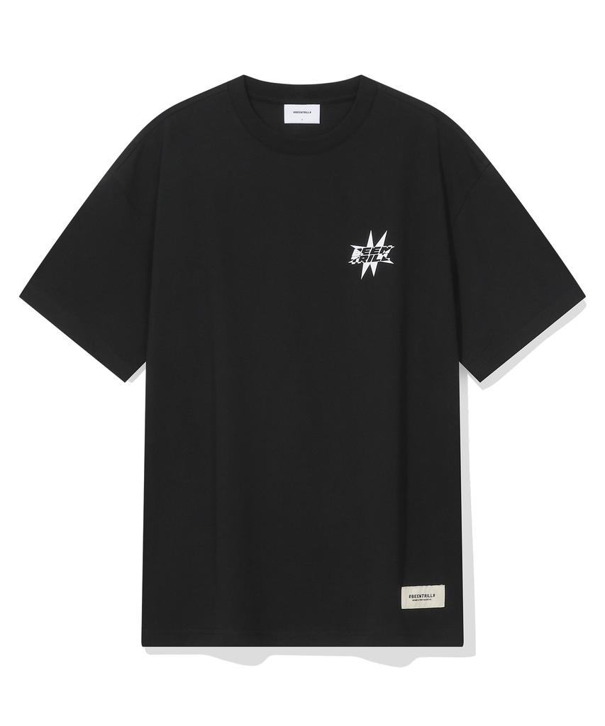 BEENTRILL Фирменная футболка с графическим принтом-слоганом на спине, оверсайз, с коротким рукавом (черный)