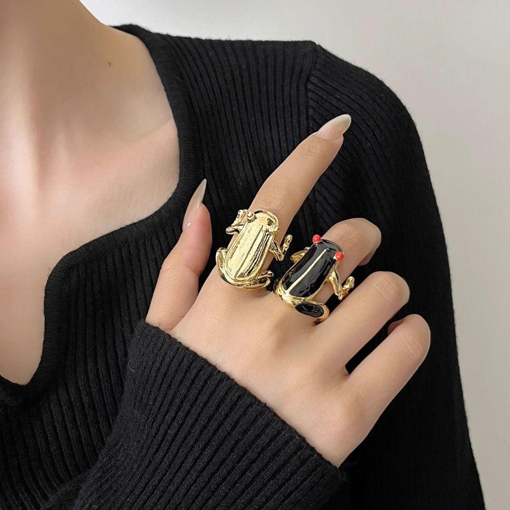 Korean Style Frog Drip Oil Ring Geometric Enamel Ring Creative Painting Ring Gift