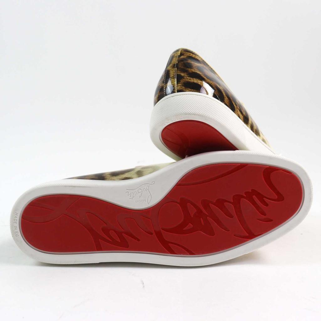 Excellent Christian Louboutin Slip-on Ivory Brown Patent leather mens 42 Used