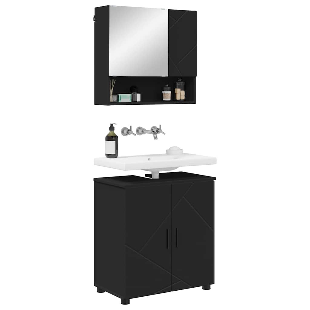 Bathroom Furniture Set 2 pcs Black Engineered Wood & Metal