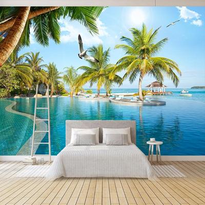 3D настенные обои современный креативный вид на бассейн с кокосовыми пальмами природный пейзаж фото обои гостиная спальня домашний декор фреска
