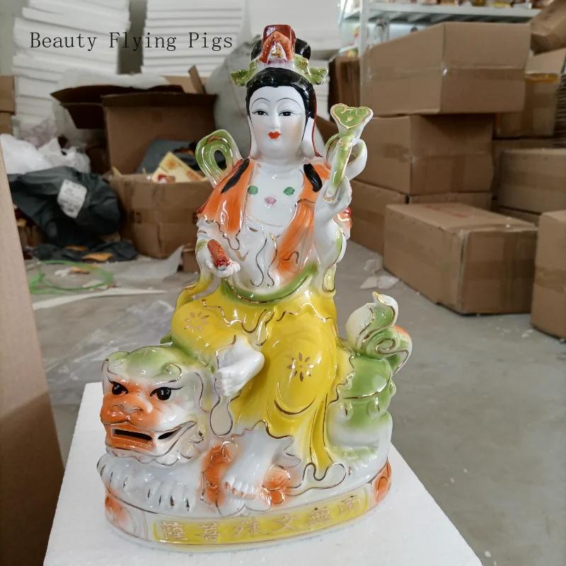 Китайская классическая керамическая статуя Будды Манджушри Бодхисаттвы, украшение для дома, гостиной, украшение для фэн-шуй
