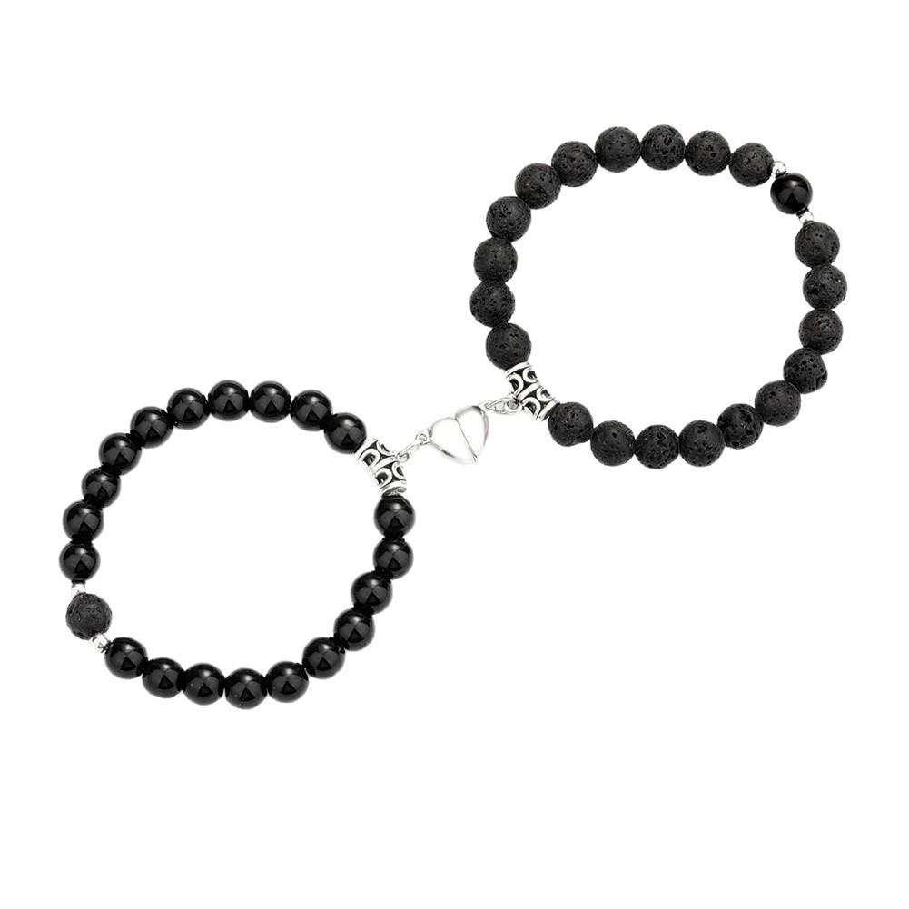 Heart Magnetic Couple Bracelet: Natural Stone, White Pine, and Tiger Eye Beaded Jewelry for Women