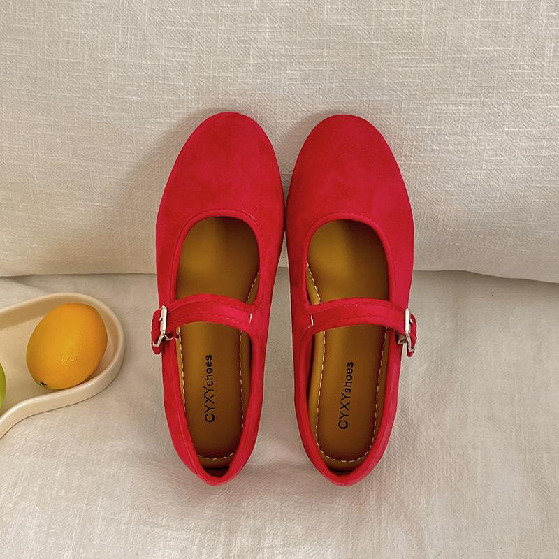 Модные французские туфли на плоской подошве красного цвета с легким ртом, женские, новинка 2025 года, универсальные туфли Мэри Джейн