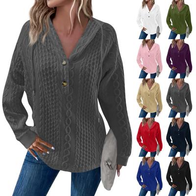 Женская мода с длинным рукавом, завязками на шнурке, капюшоном, пуговицами, V-образным вырезом, повседневная толстовка с капюшоном