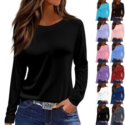 Женская модная повседневная свободная футболка с разрезом и круглым вырезом с длинным рукавом с принтом, женский топ