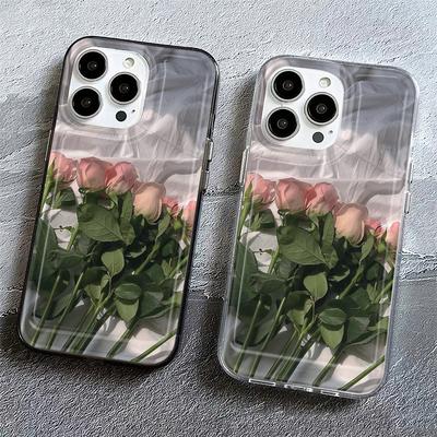 Розовый чехол с розой для iPhone 16 Pro Max 15 14 13 12 11 XS X XR 7 8 Plus Защитный чехол 16 15 14 Plus 13 12 11 Чехол Funda