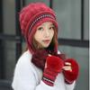 Women's Winter Velvet Rabbit Fur Knitted Wool Hat with Fur Ball and Earmuffs Beret.