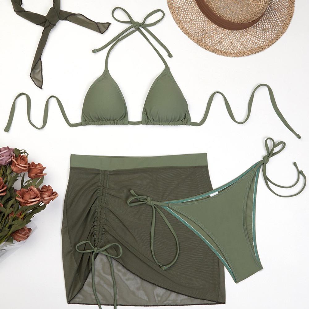 Европейский и американский сетчатый раздельный купальник со шнуровкой, сексуальный купальник-бикини из четырех частей