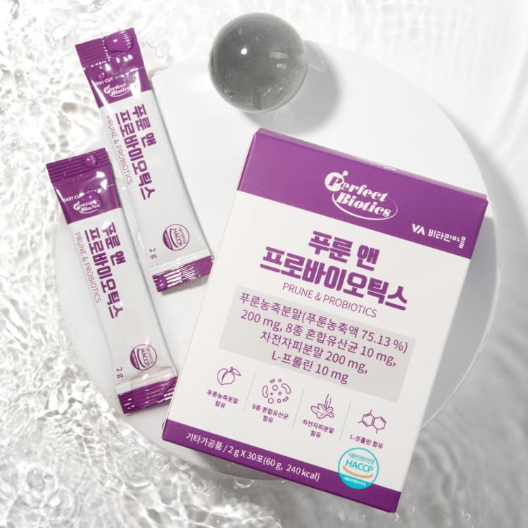 Vitamin Village Perfect Biotics Taylor Prune & Probiotics Lactobacillus Prune Juice 30 пакетиков, 6 упаковок, корейское здоровье